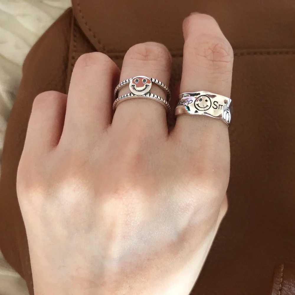 Smiley face ring. Happy face ring, smile face ring. Sterling silver ring